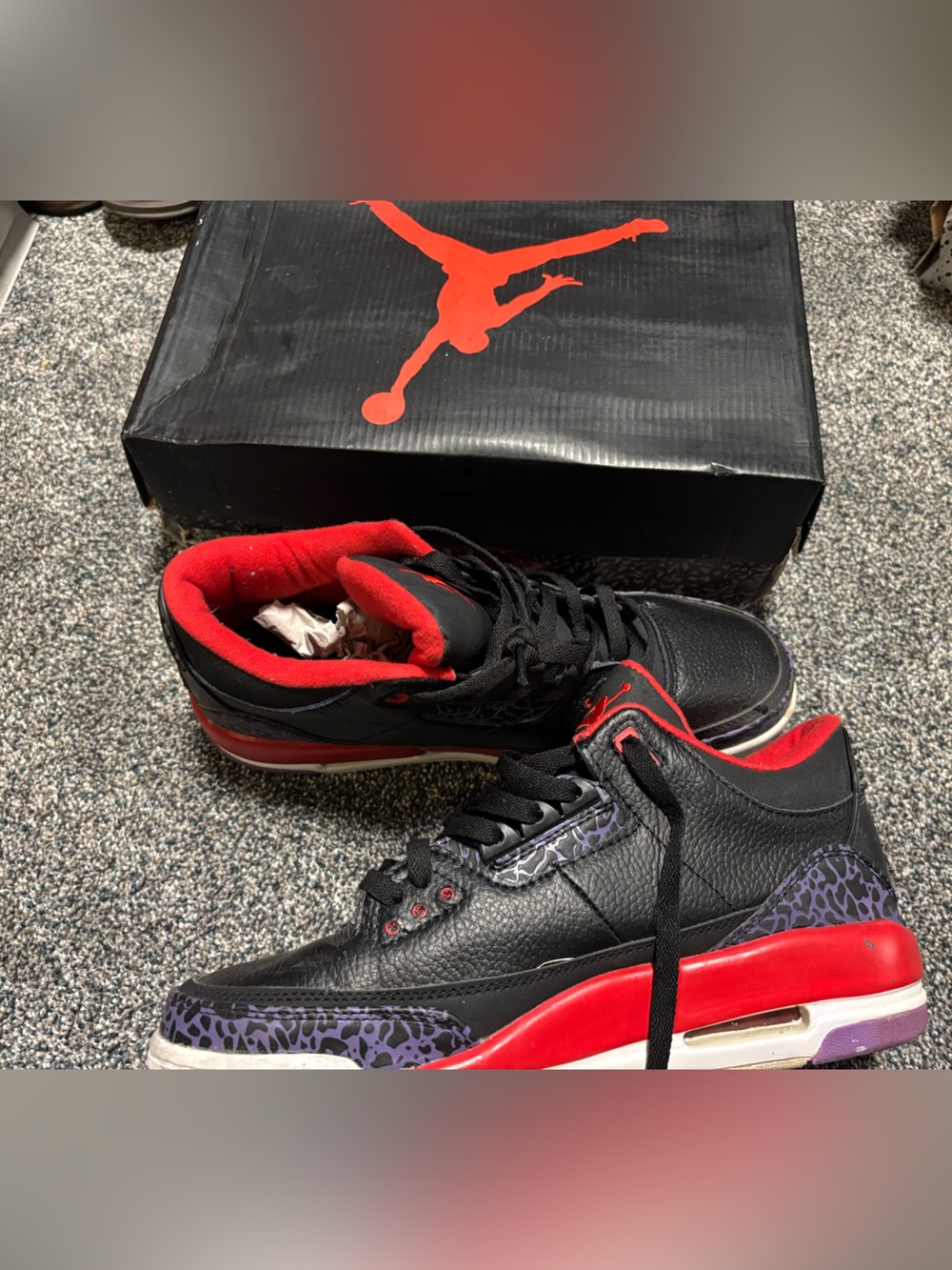 Air Jordan 3 Crimson 
Black/Red/Purple Retro Low Top Sneakers